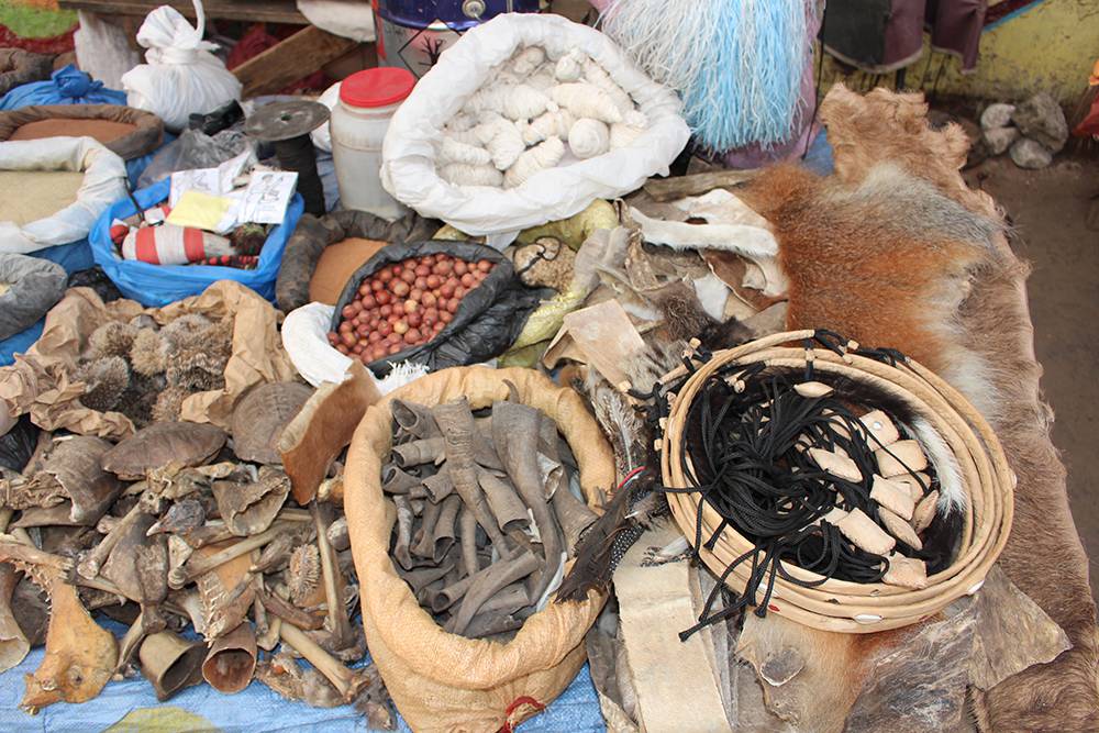 Gris gris amulets and fetish objects sold at the market in Dakar (Photo Mark Hann)