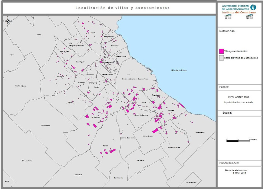 Figure 5: Villas in the Buenos Aires Metropolitan Area, 2008. (Source: Observatorio del Conurbano Bonaerense, National University of General Sarmiento)