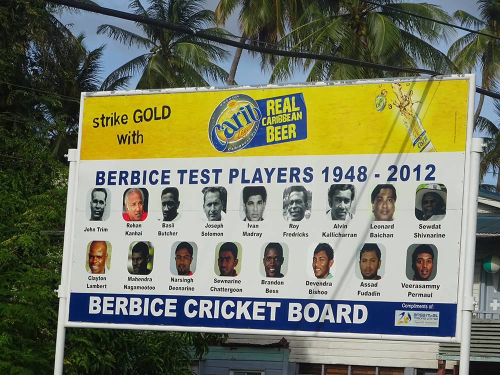 A billboard in Berbice showcasing former local Guyanese cricketers who played for the West Indies Cricket Team, June 2015 (Photo Adnan Hossain)